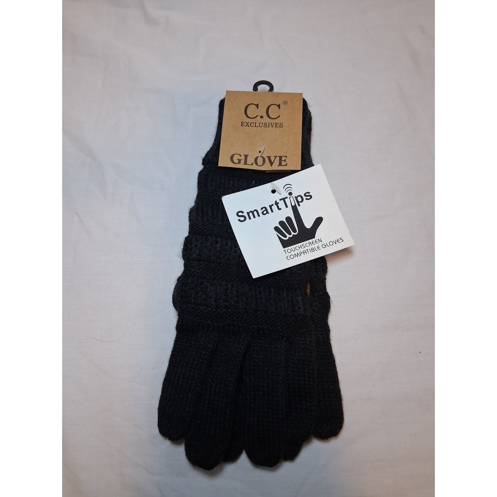 CC Exclusives Black Cable Knit SmartTips Touchscreen Gloves with Grip Palm NWT
